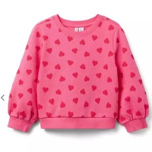 Janie and Jack Plush Quilted Pink and Red Hearts Infant Toddler 3T Sweatshirt 3